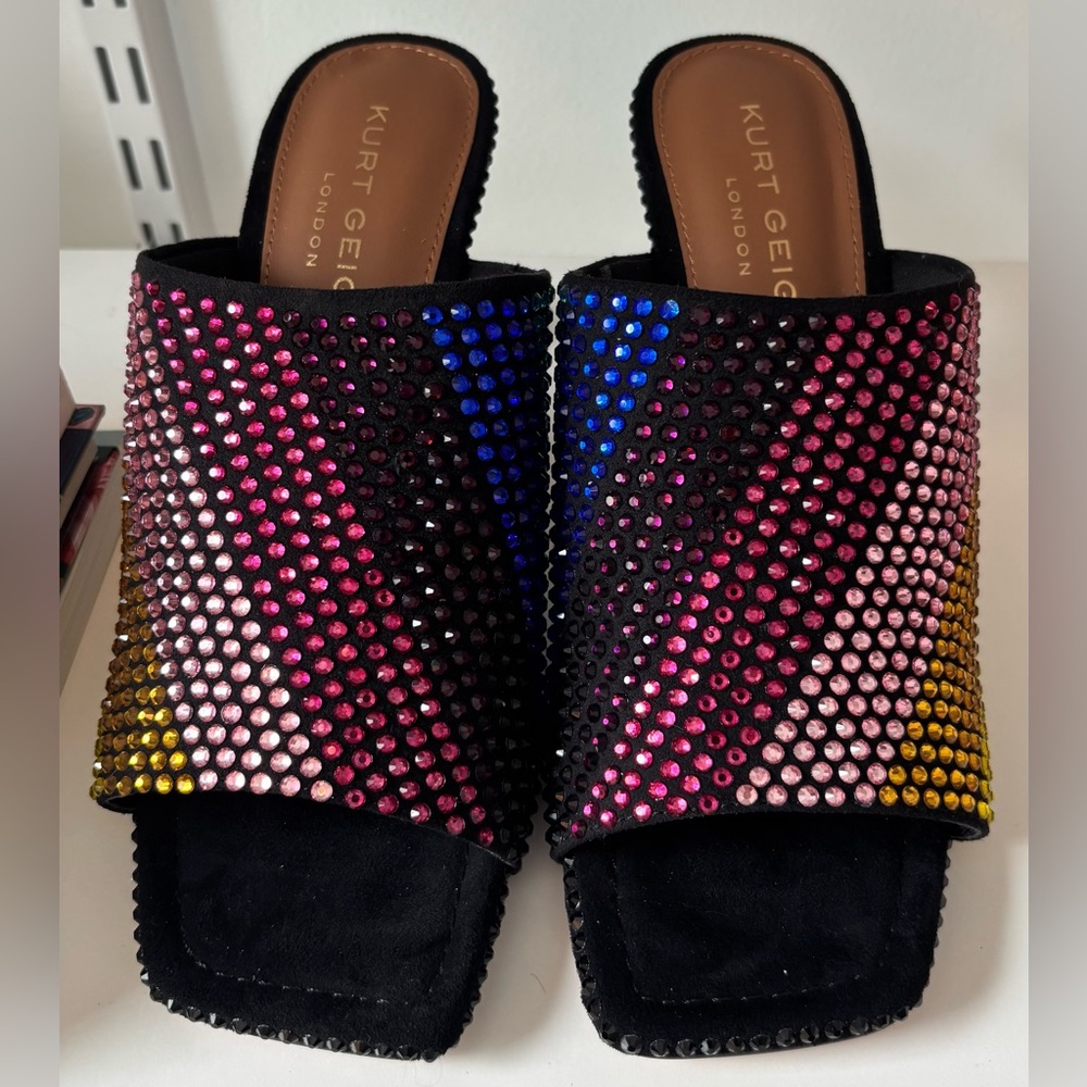 New Kurt Geiger London Crystal Mules multicolor rainbow rhinestone heels 38.5